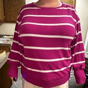 Sonoma Women's Sweater - Magenta and White Stripes